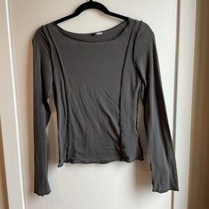 H&M Gray Fitted Long Sleeve Blouse